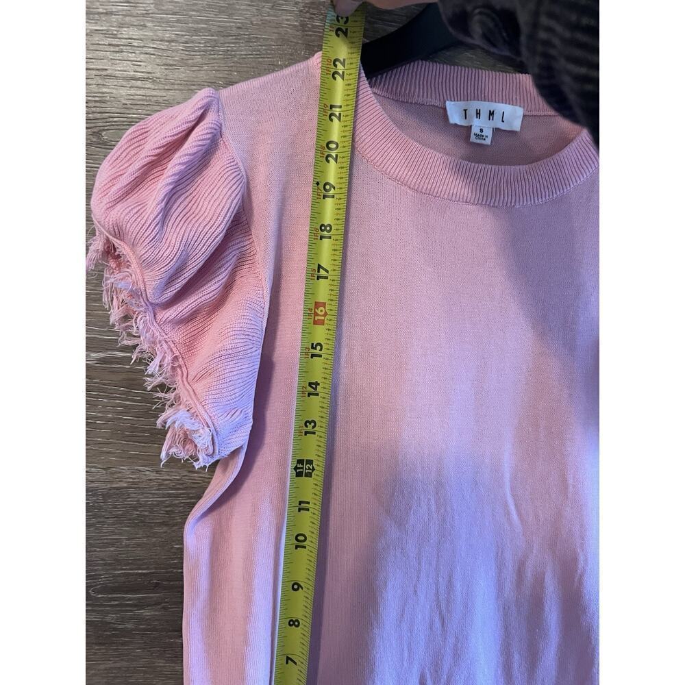 THML Women S Top Tee Shirt Blouse Flutter Raw Hem Sleeve Barbie Pink Preppy Knit - Picture 4 of 7